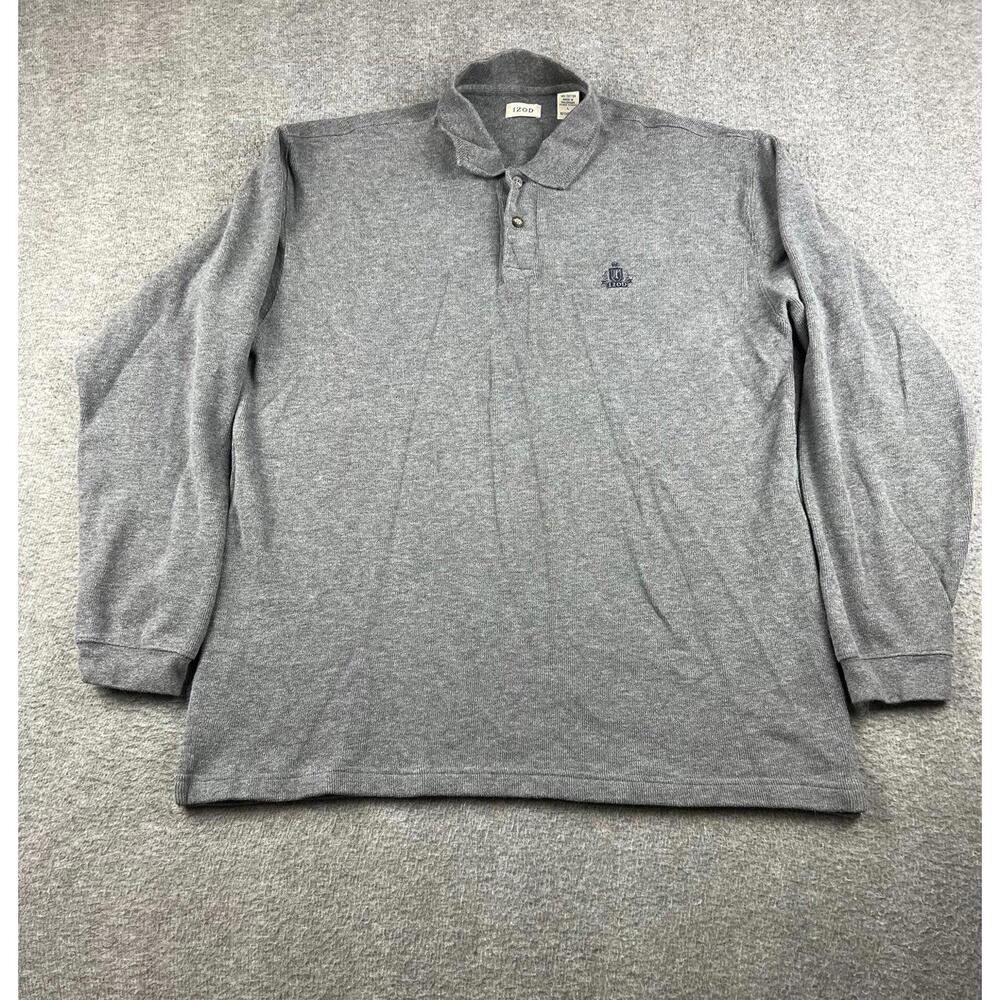 Izod Men's Long Sleeve Grey Polo‎ Shirt Size Large